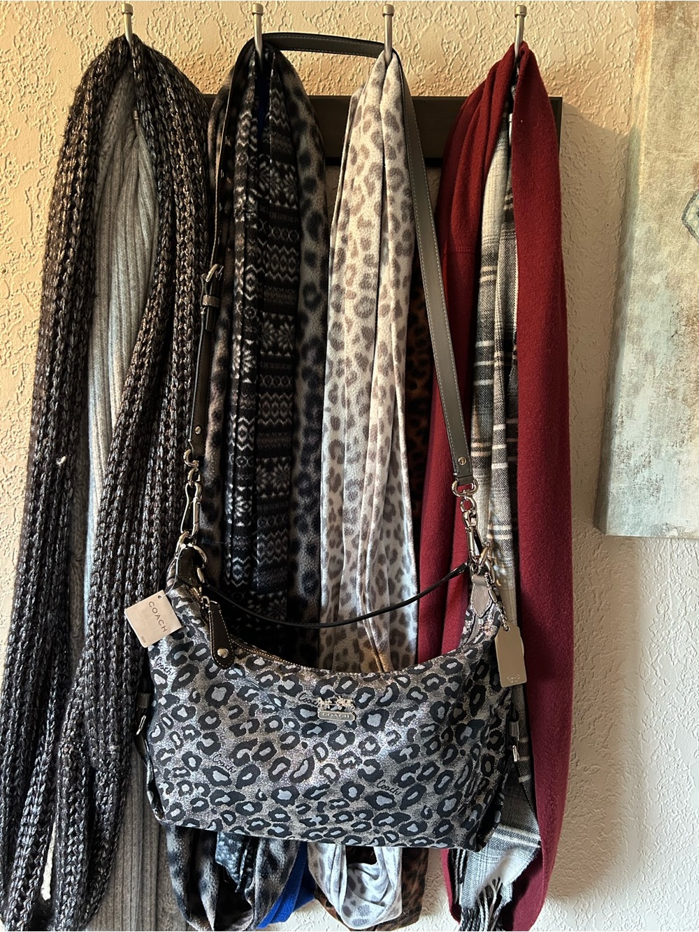 COACH Metallic Leopard Print Shoulder Bag in Black Silver Gray